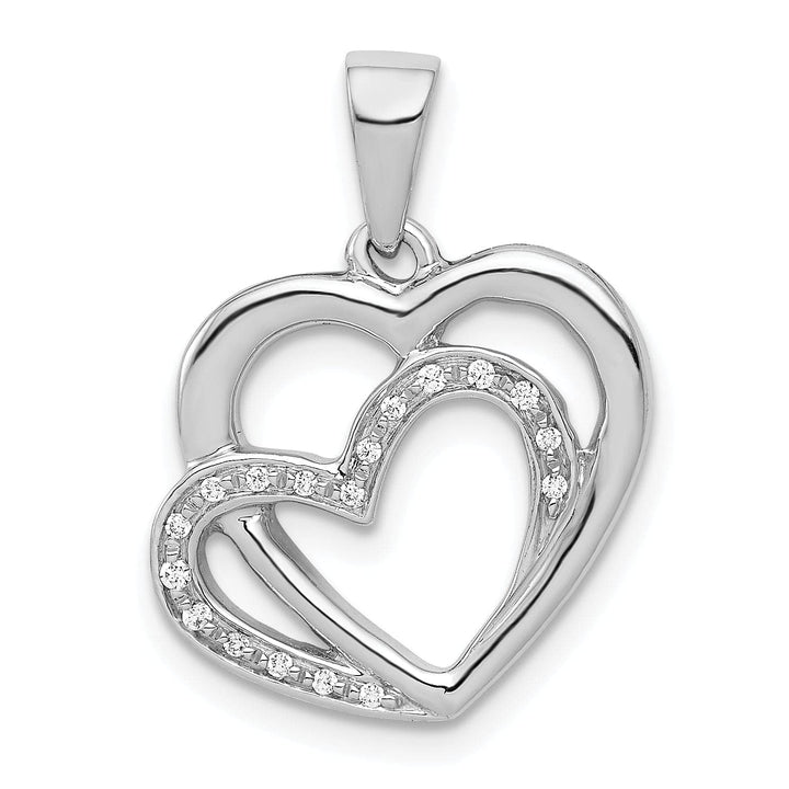 Lovely Rita's Pendants & Charms 14k White Gold, White Polished Finish Open Back 0.054-CT Diamond Two Entwined Hearts Design Charm Pendant