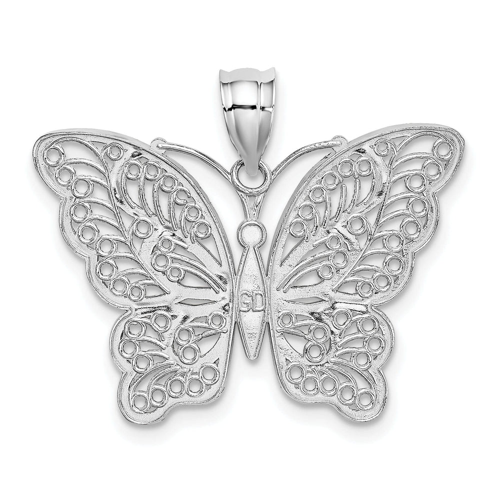 Lovely Rita's Pendants & Charms 14k White Gold with Yellow Rhodium Open Back Cast Diamond-cut Solid Polished Finish Filigree Butterfly Charm Pendant by Lovely Rita's Collection