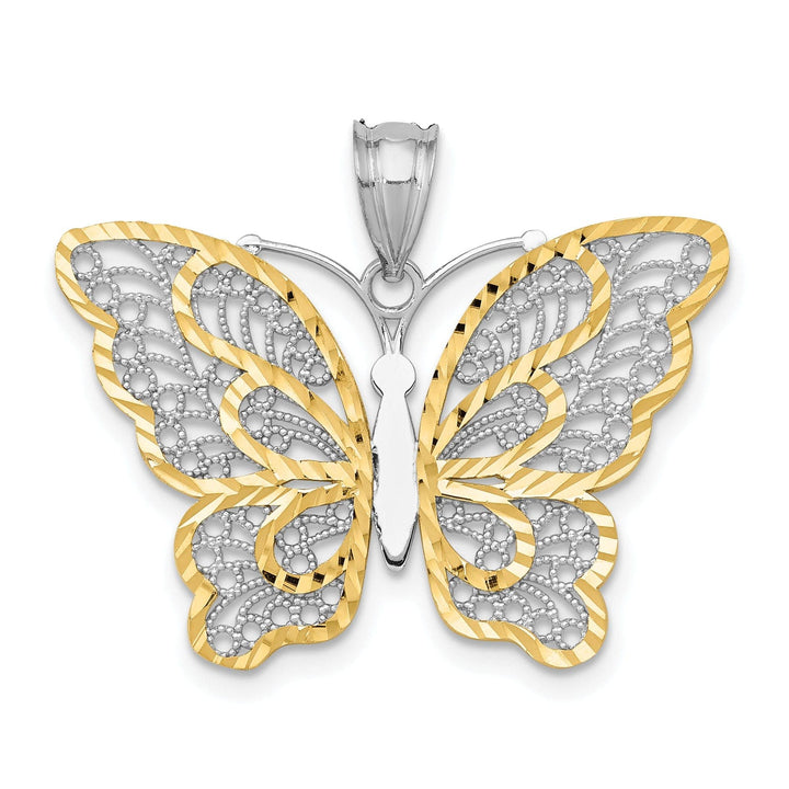 Lovely Rita's Pendants & Charms 14k White Gold with Yellow Rhodium Open Back Cast Diamond-cut Solid Polished Finish Filigree Butterfly Charm Pendant by Lovely Rita's Collection