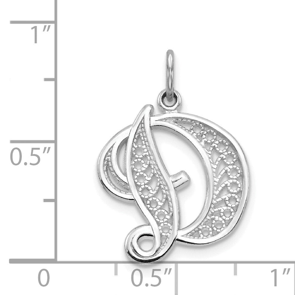 Lovely Rita's Pendants & Charms 14K White GoldFancy Filigree Script Design Letter D Initial Pendant