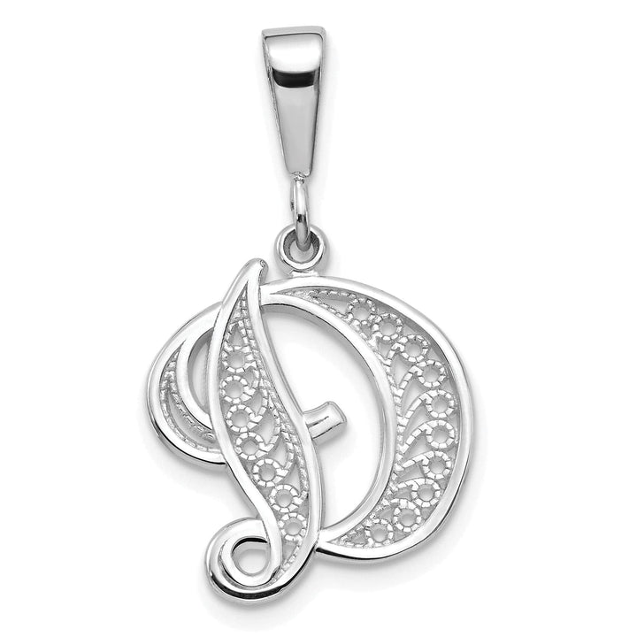Lovely Rita's Pendants & Charms 14K White GoldFancy Filigree Script Design Letter D Initial Pendant