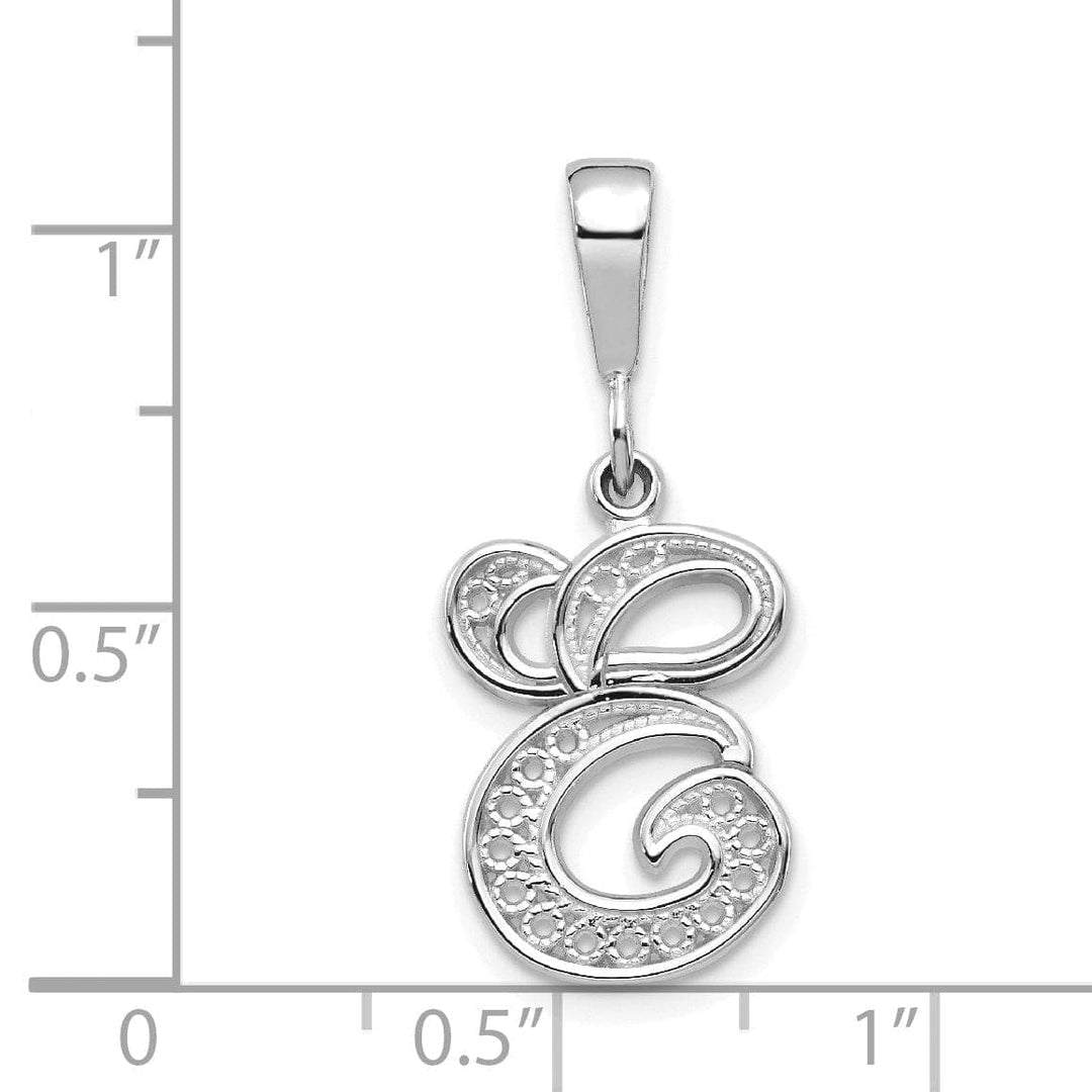 Lovely Rita's Pendants & Charms 14K White GoldFancy Filigree Script Design Letter E Initial Pendant