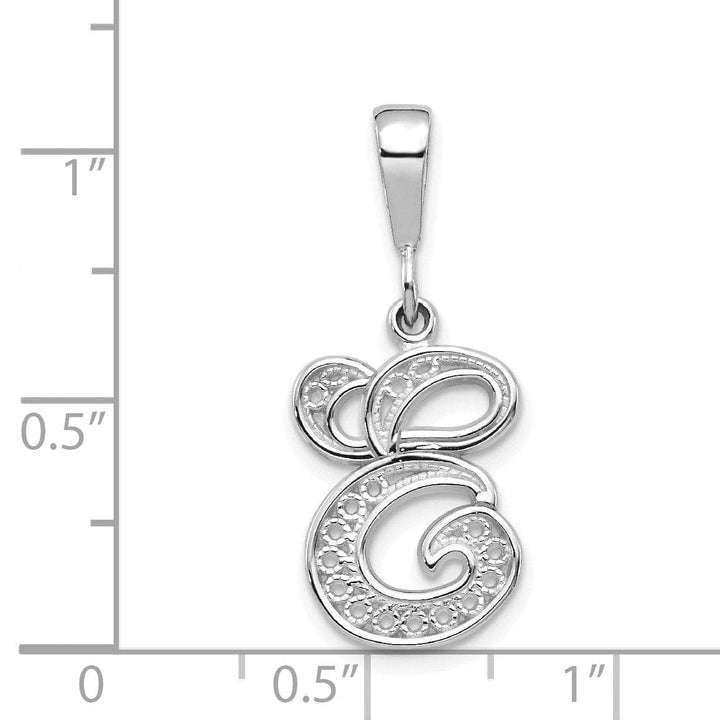 Lovely Rita's Pendants & Charms 14K White GoldFancy Filigree Script Design Letter E Initial Pendant