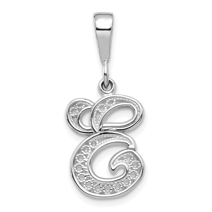 Lovely Rita's Pendants & Charms 14K White GoldFancy Filigree Script Design Letter E Initial Pendant