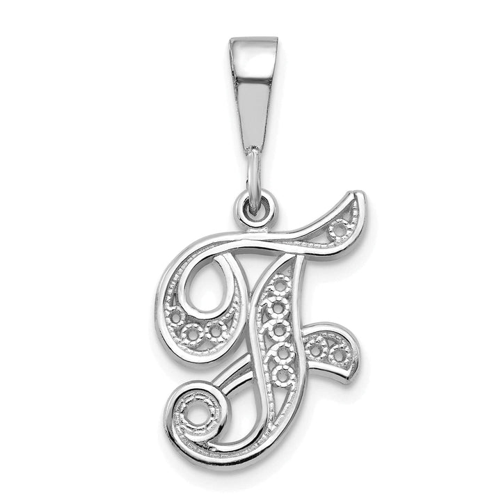 Lovely Rita's Pendants & Charms 14K White GoldFancy Filigree Script Design Letter F Initial Pendant