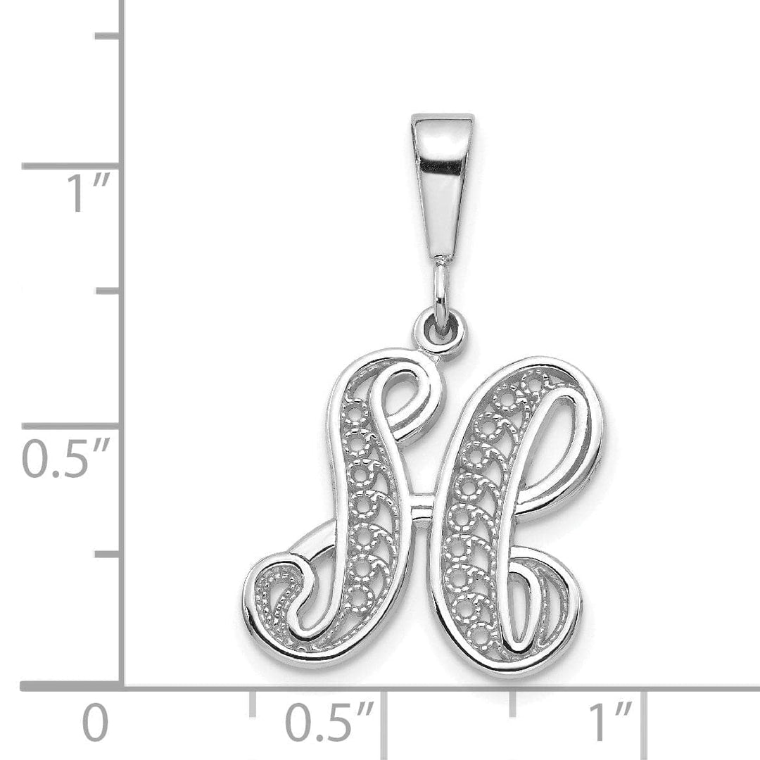 Lovely Rita's Pendants & Charms 14K White GoldFancy Filigree Script Design Letter H Initial Pendant