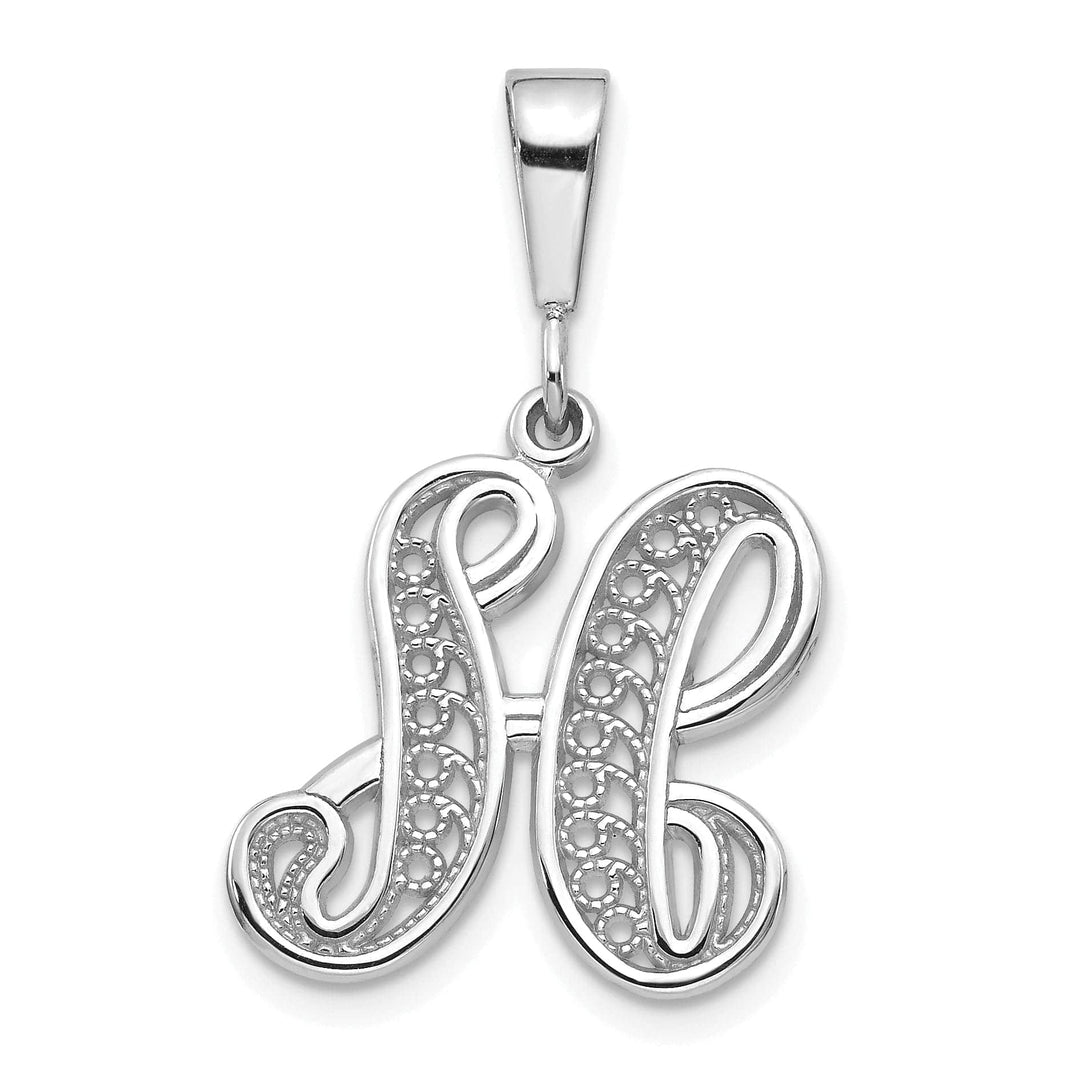 Lovely Rita's Pendants & Charms 14K White GoldFancy Filigree Script Design Letter H Initial Pendant