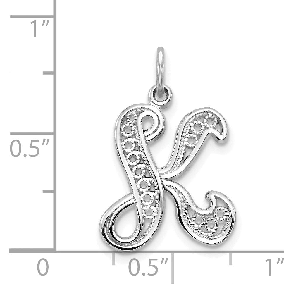 Lovely Rita's Pendants & Charms 14K White GoldFancy Filigree Script Design Letter K Initial Pendant