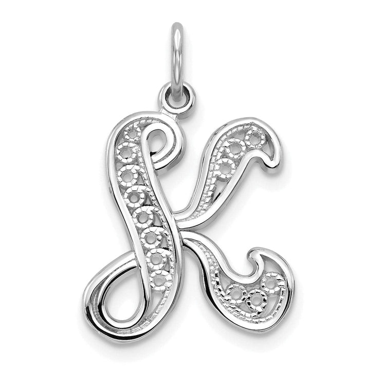 Lovely Rita's Pendants & Charms 14K White GoldFancy Filigree Script Design Letter K Initial Pendant