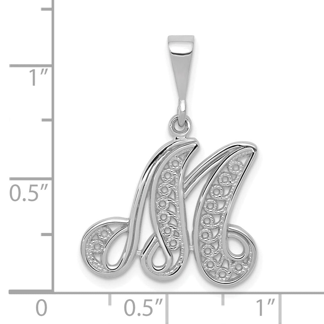 Lovely Rita's Pendants & Charms 14K White GoldFancy Filigree Script Design Letter M Initial Pendant