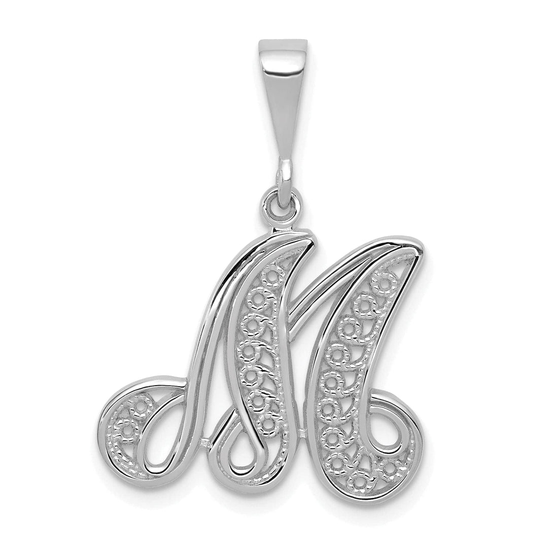 Lovely Rita's Pendants & Charms 14K White GoldFancy Filigree Script Design Letter M Initial Pendant