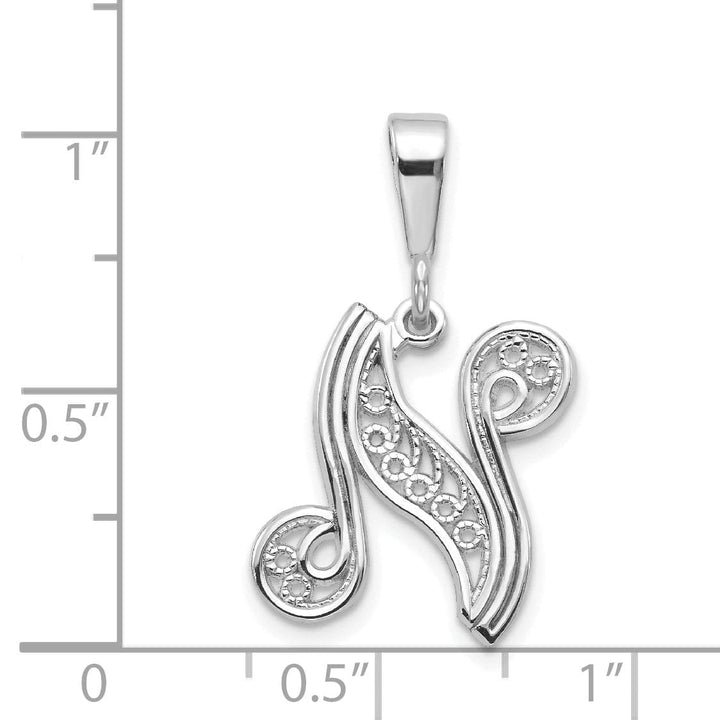 Lovely Rita's Pendants & Charms 14K White GoldFancy Filigree Script Design Letter N Initial Pendant