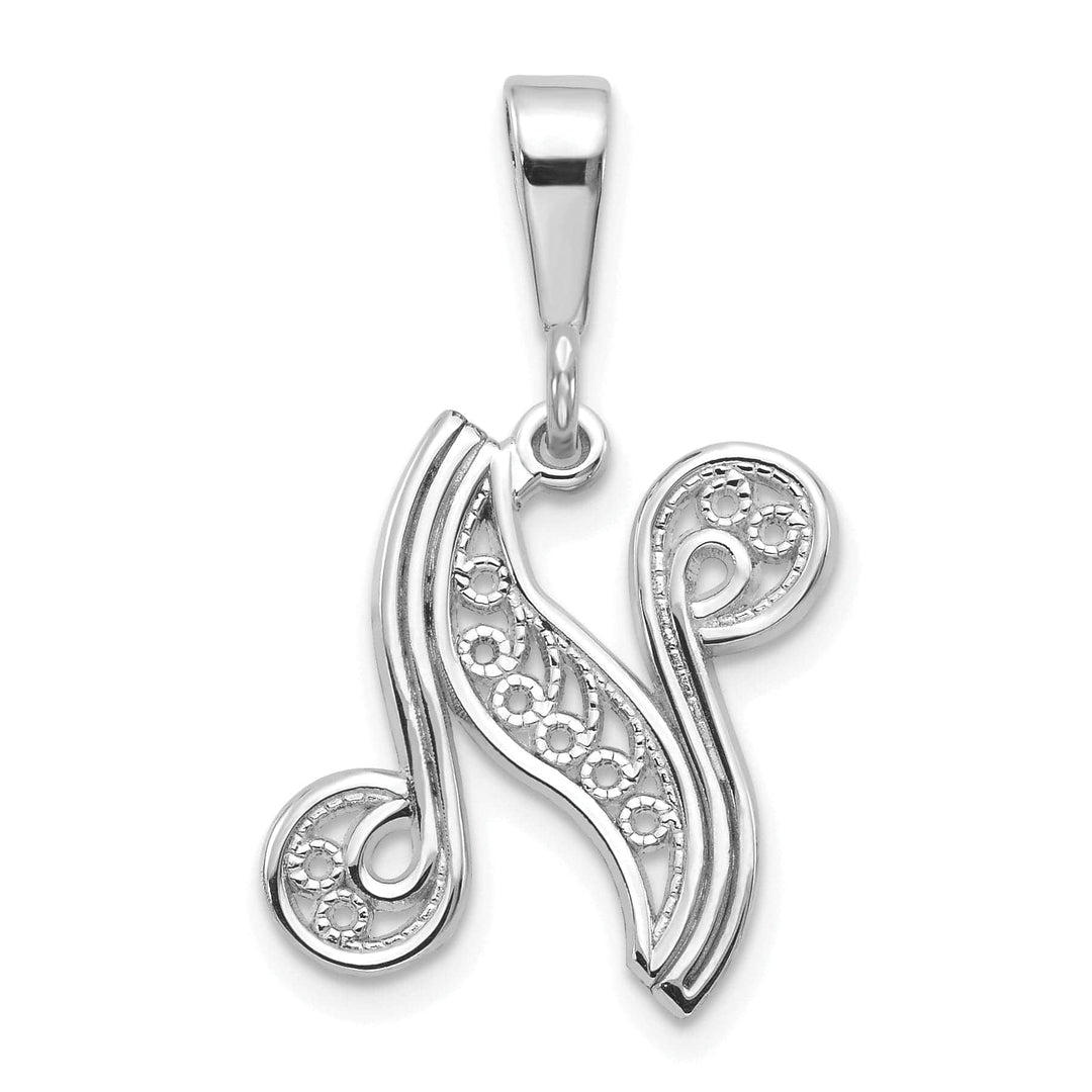 Lovely Rita's Pendants & Charms 14K White GoldFancy Filigree Script Design Letter N Initial Pendant