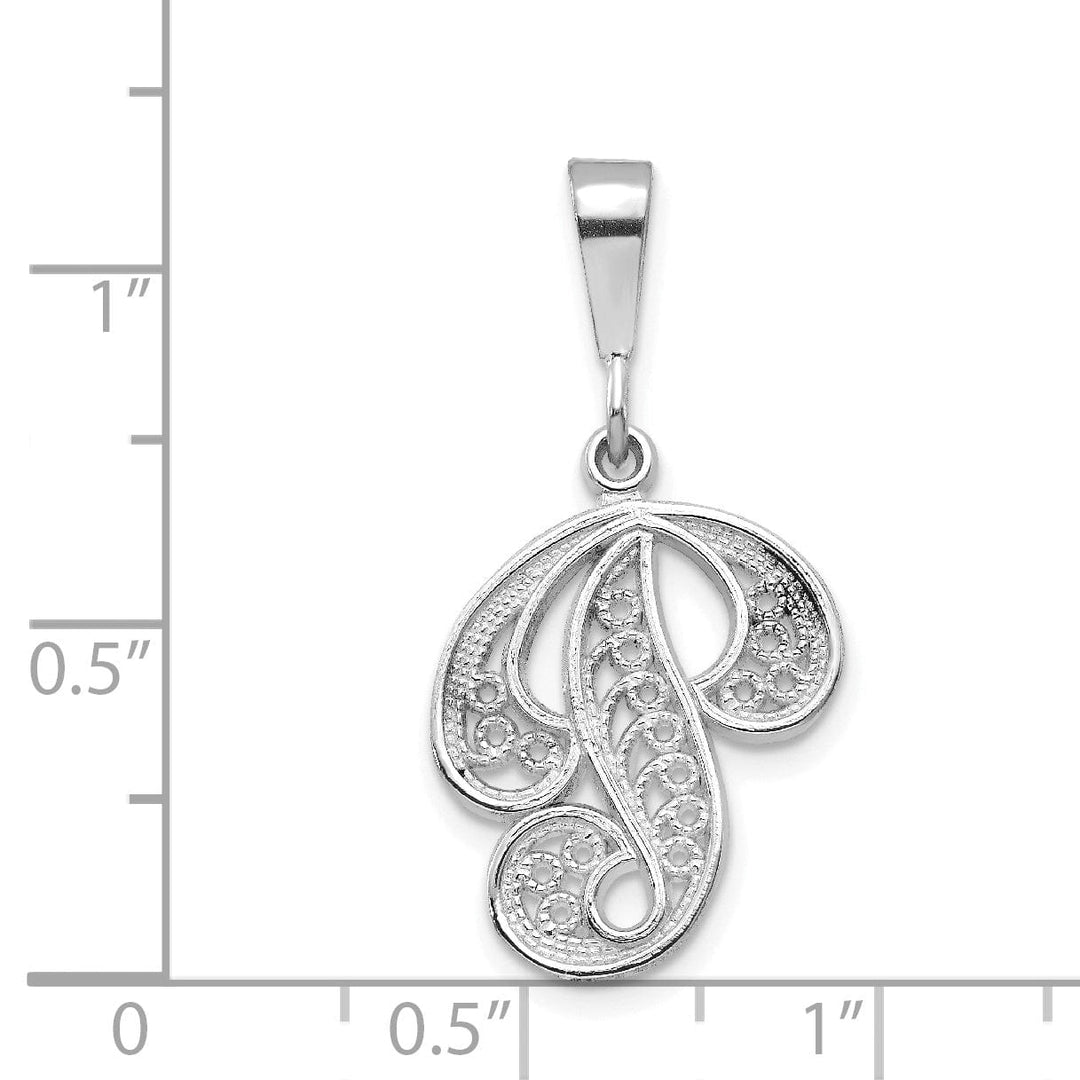 Lovely Rita's Pendants & Charms 14K White GoldFancy Filigree Script Design Letter P Initial Pendant