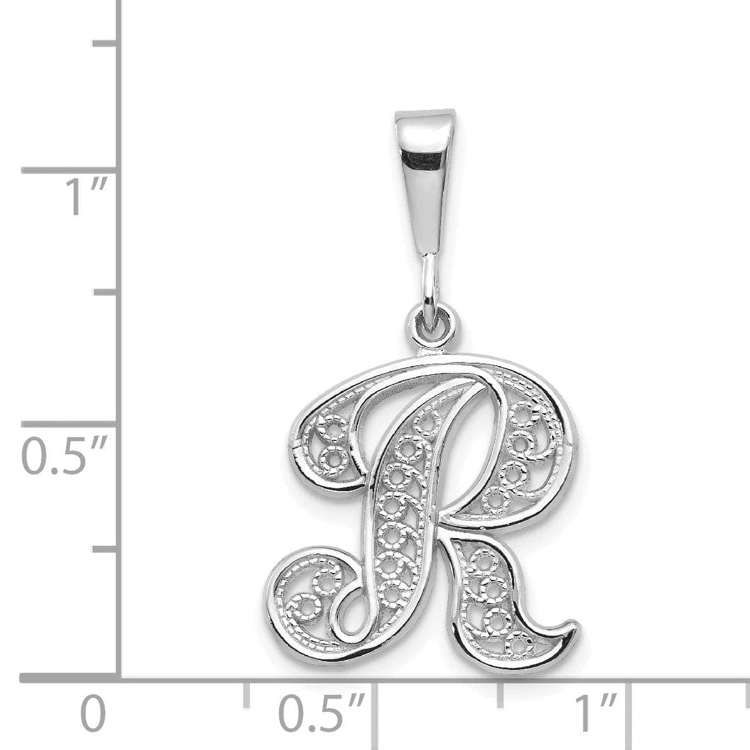 Lovely Rita's Pendants & Charms 14K White GoldFancy Filigree Script Design Letter R Initial Pendant
