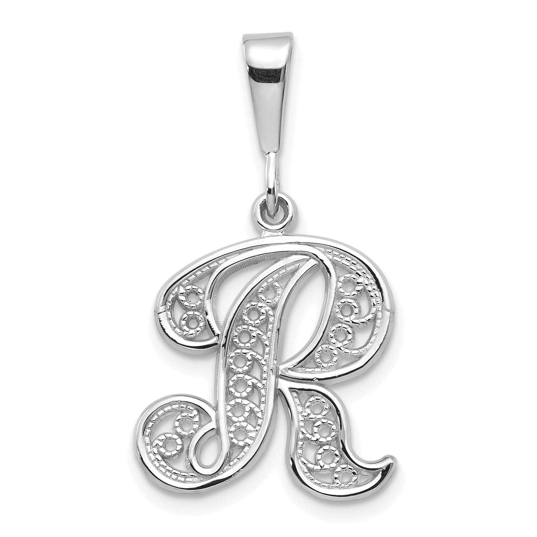 Lovely Rita's Pendants & Charms 14K White GoldFancy Filigree Script Design Letter R Initial Pendant
