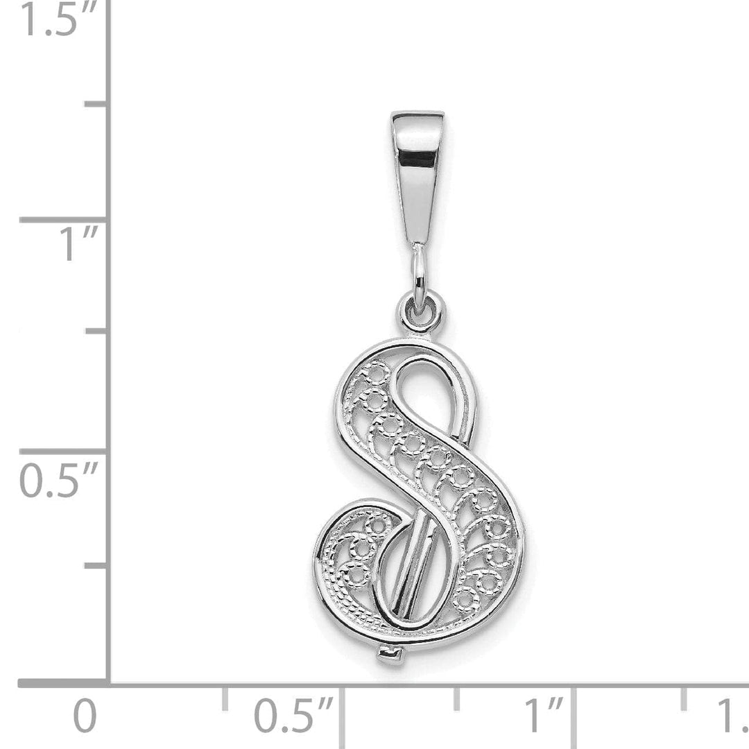 Lovely Rita's Pendants & Charms 14K White GoldFancy Filigree Script Design Letter S Initial Pendant