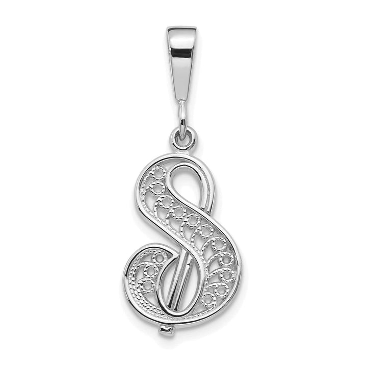 Lovely Rita's Pendants & Charms 14K White GoldFancy Filigree Script Design Letter S Initial Pendant