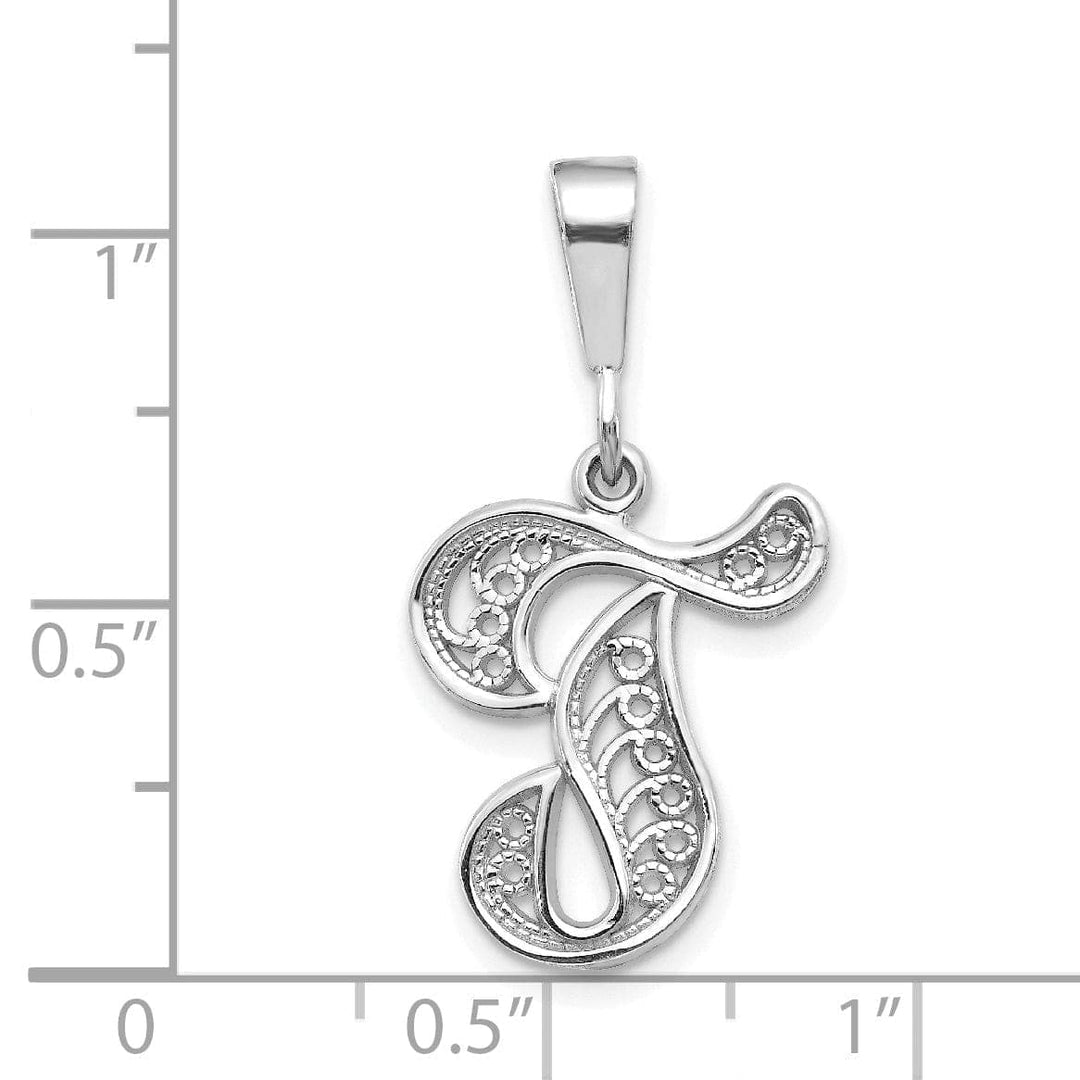 Lovely Rita's Pendants & Charms 14K White GoldFancy Filigree Script Design Letter T Initial Pendant