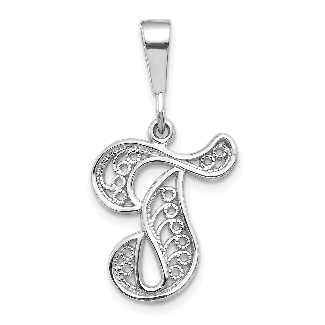 Lovely Rita's Pendants & Charms 14K White GoldFancy Filigree Script Design Letter T Initial Pendant