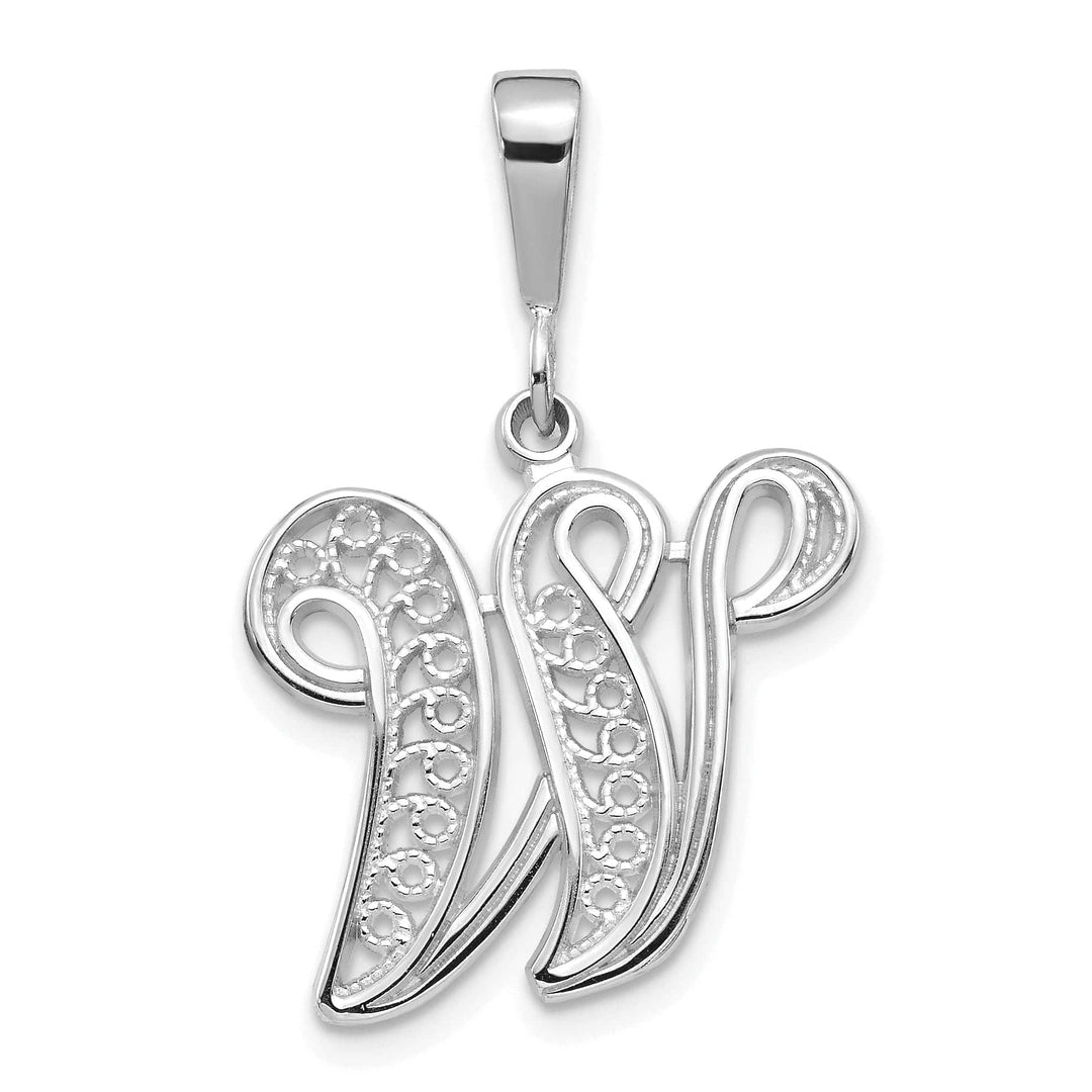 Lovely Rita's Pendants & Charms 14K White GoldFancy Filigree Script Design Letter W Initial Pendant