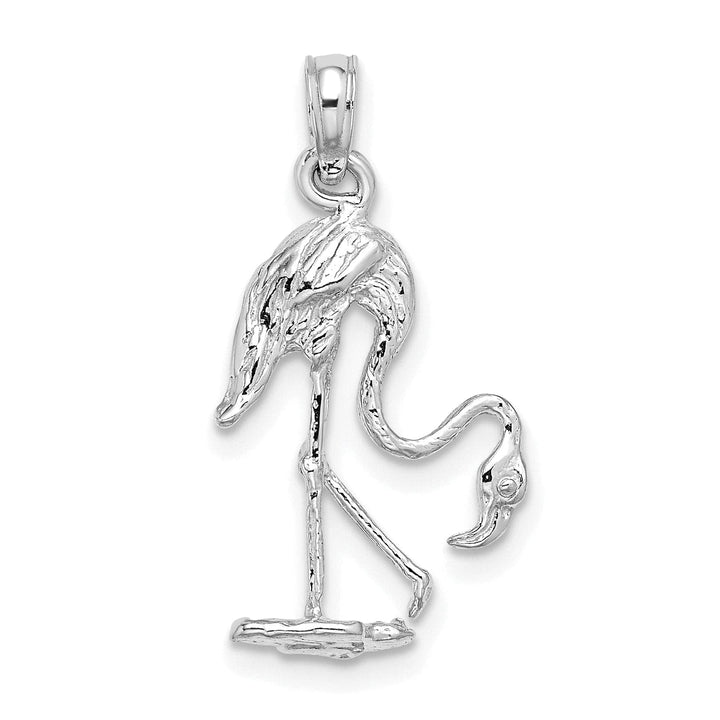 Lovely Rita's Pendants & Charms 14K White Golod Polished Textured Finish 3-Dimensional Flamingo Standing Charm Pendant