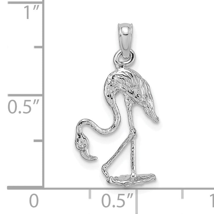 Lovely Rita's Pendants & Charms 14K White Golod Polished Textured Finish 3-Dimensional Flamingo Standing Charm Pendant