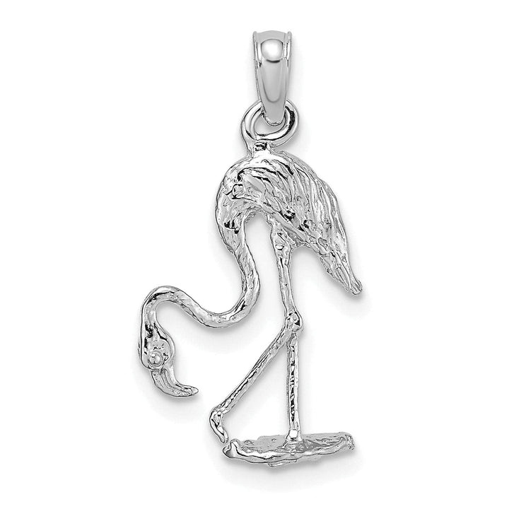 Lovely Rita's Pendants & Charms 14K White Golod Polished Textured Finish 3-Dimensional Flamingo Standing Charm Pendant