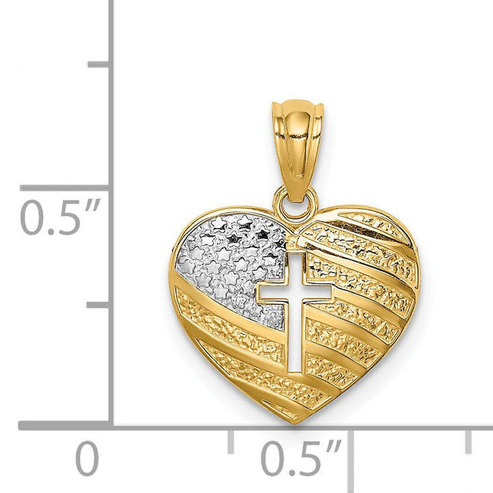 Lovely Rita's Pendants & Charms 14K White Rhodium USA Flag With Cross Heart Pendant