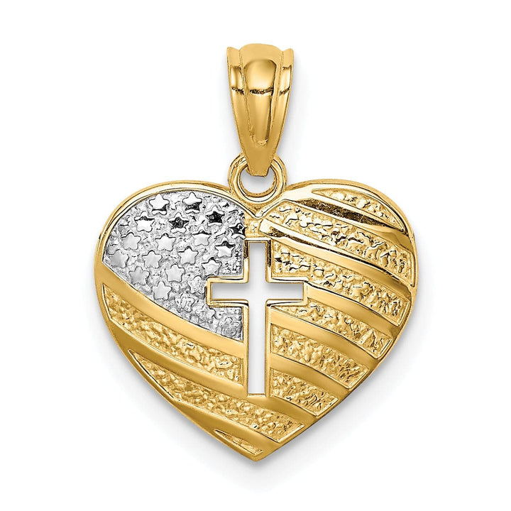 Lovely Rita's Pendants & Charms 14K White Rhodium USA Flag With Cross Heart Pendant