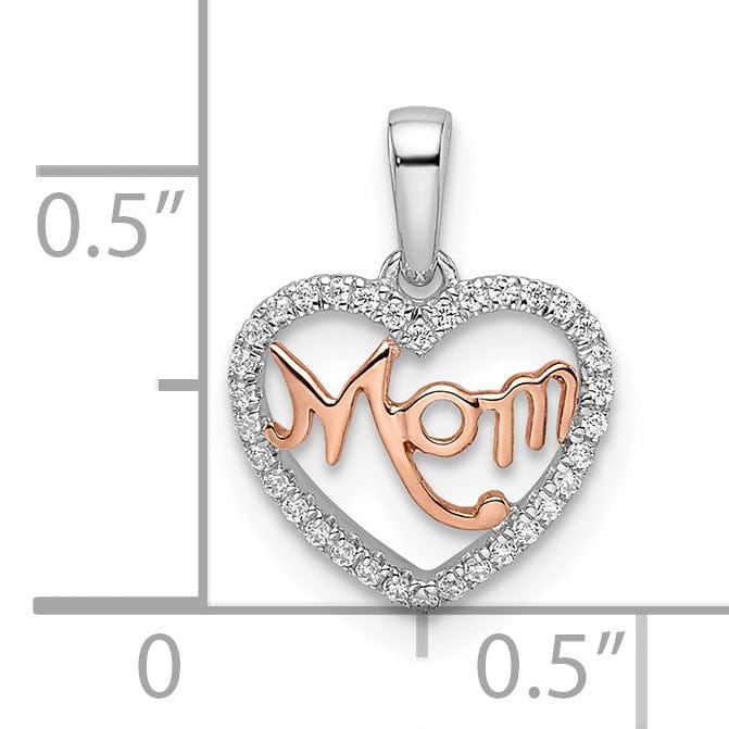 Lovely Rita's Pendants & Charms 14k White Rose Gold 0.102-CT Diamond Mom Script in Heart Design Pendant