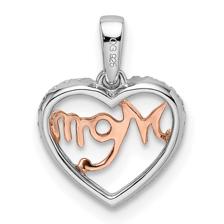 Lovely Rita's Pendants & Charms 14k White Rose Gold 0.102-CT Diamond Mom Script in Heart Design Pendant