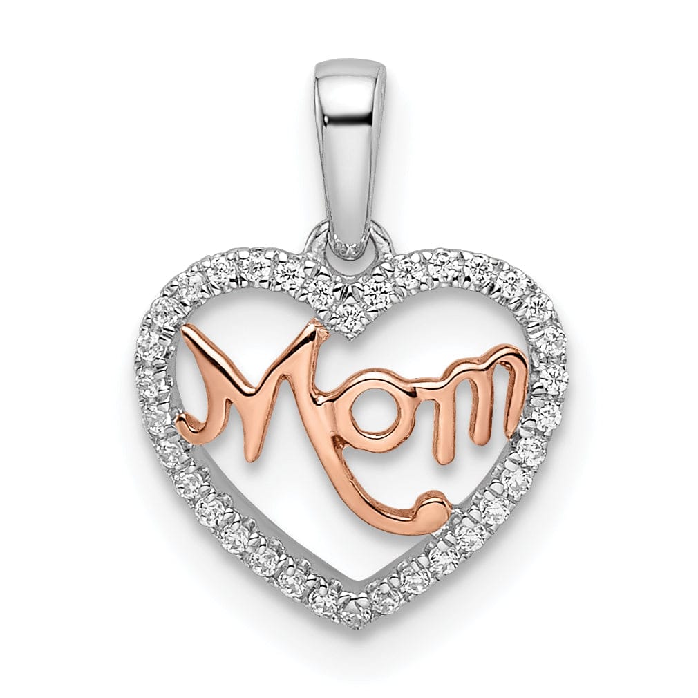 Lovely Rita's Pendants & Charms 14k White Rose Gold 0.102-CT Diamond Mom Script in Heart Design Pendant
