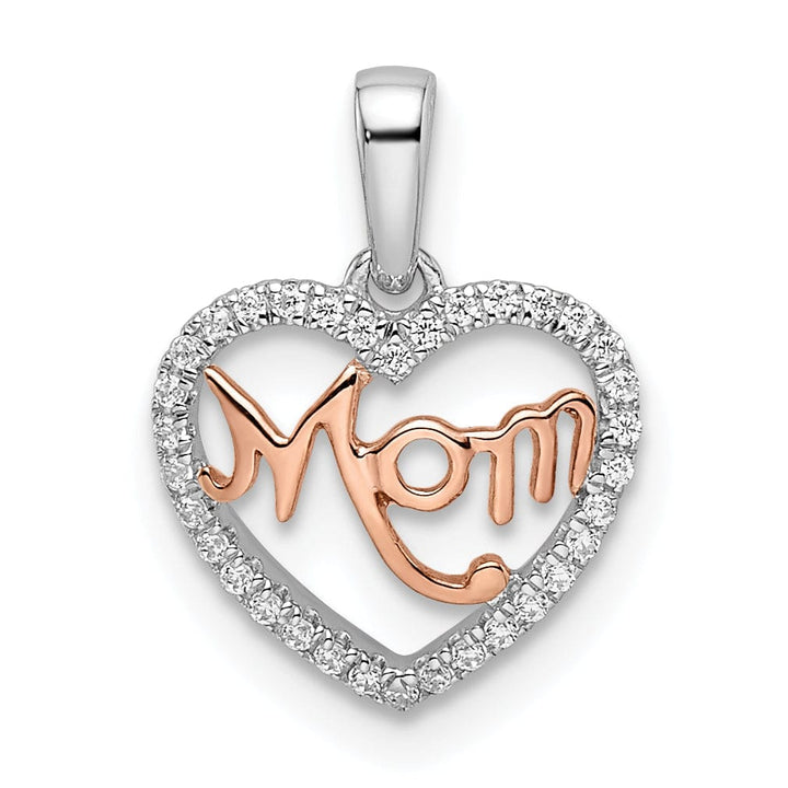 Lovely Rita's Pendants & Charms 14k White Rose Gold 0.102-CT Diamond Mom Script in Heart Design Pendant
