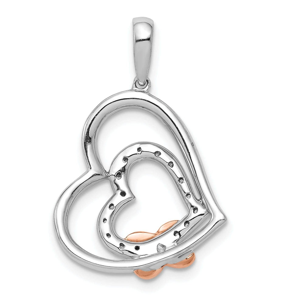 Lovely Rita's Pendants & Charms 14k White, Rose Gold Close Back Polished Finish 1/15-CT Diamond Two Hearts Entwined Fancy Design Charm Pendant