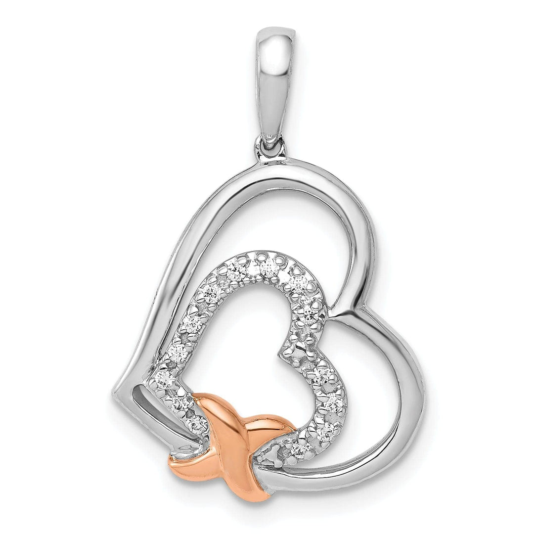 Lovely Rita's Pendants & Charms 14k White, Rose Gold Close Back Polished Finish 1/15-CT Diamond Two Hearts Entwined Fancy Design Charm Pendant
