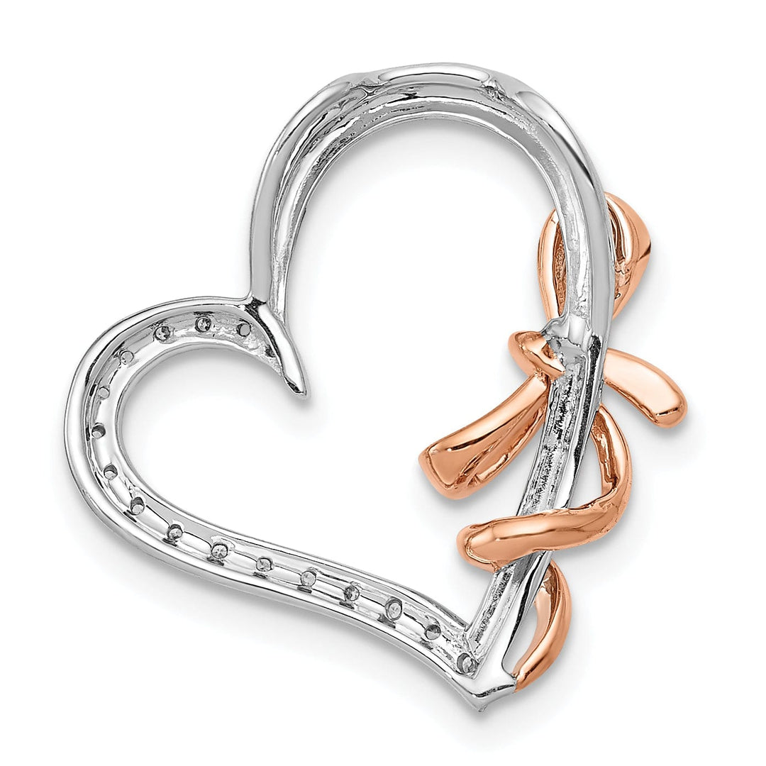 Lovely Rita's Pendants & Charms 14k White, Rose Gold Closed Back Polished Finish 0.06-CT Diamond Polished Heart with Fancy Bow Design Chain Slide Pendant will not fit on Omega Chain