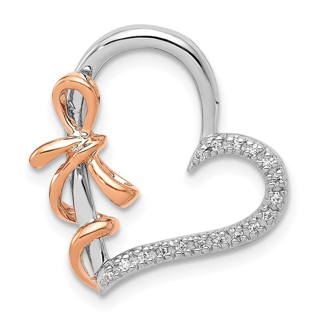 Lovely Rita's Pendants & Charms 14k White, Rose Gold Closed Back Polished Finish 0.06-CT Diamond Polished Heart with Fancy Bow Design Chain Slide Pendant will not fit on Omega Chain