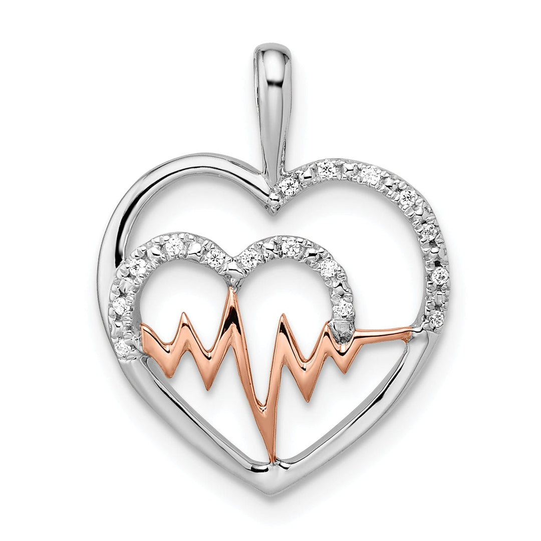 Lovely Rita's Pendants & Charms 14k White, Rose Gold Polished Finish 0.048-CT Diamond Women's Heart in Heart Modern Fancy Design Charm Pendant