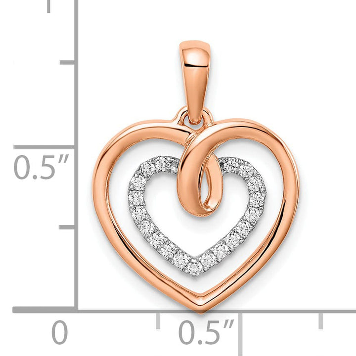 Lovely Rita's Pendants & Charms 14k White, Rose Gold Polished Finish 0.095-CT Diamond Women's Heart in Heart Fancy Design Charm Pendant