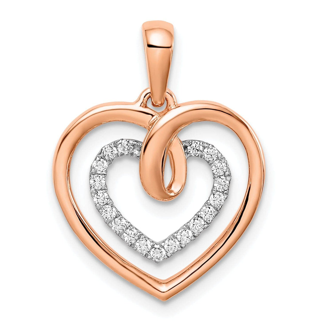 Lovely Rita's Pendants & Charms 14k White, Rose Gold Polished Finish 0.095-CT Diamond Women's Heart in Heart Fancy Design Charm Pendant