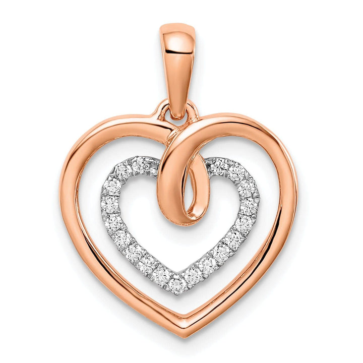 Lovely Rita's Pendants & Charms 14k White, Rose Gold Polished Finish 0.095-CT Diamond Women's Heart in Heart Fancy Design Charm Pendant
