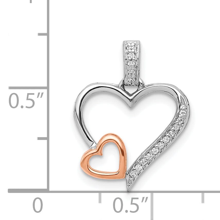 Lovely Rita's Pendants & Charms 14k White, Rose Gold Polished Finish 1/20-CT Diamond Double Hearts with Fancy Bail Design Charm Pendant