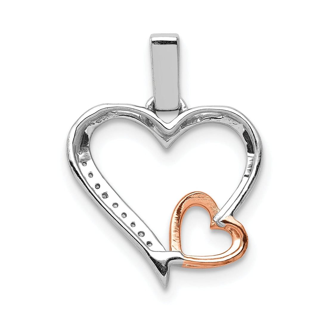 Lovely Rita's Pendants & Charms 14k White, Rose Gold Polished Finish 1/20-CT Diamond Double Hearts with Fancy Bail Design Charm Pendant
