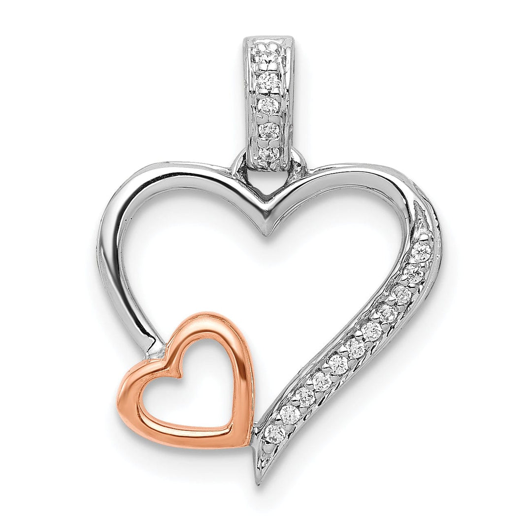 Lovely Rita's Pendants & Charms 14k White, Rose Gold Polished Finish 1/20-CT Diamond Double Hearts with Fancy Bail Design Charm Pendant
