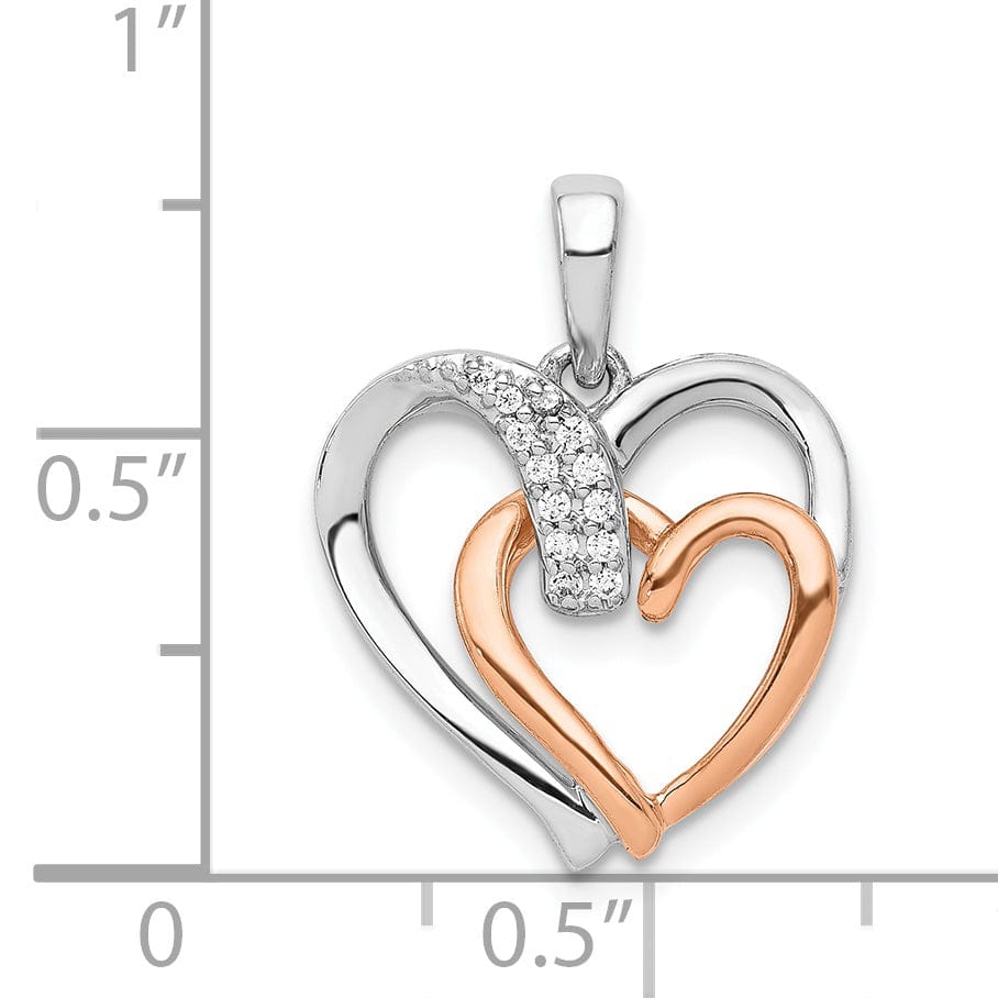 Lovely Rita's Pendants & Charms 14k White, Rose Gold Polished Finish Open Back 1/20-CT Diamond Double Heart in Heart Design Charm Pendant