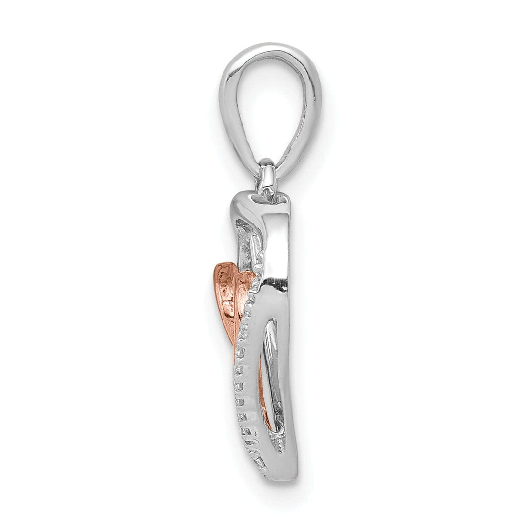 Lovely Rita's Pendants & Charms 14k White, Rose Gold Polished Finish Open Back 1/20-CT Diamond Double Swirl Design Hearts Style Charm Pendant