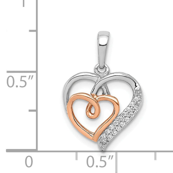 Lovely Rita's Pendants & Charms 14k White, Rose Gold Polished Finish Open Back 1/20-CT Diamond Double Swirl Design Hearts Style Charm Pendant
