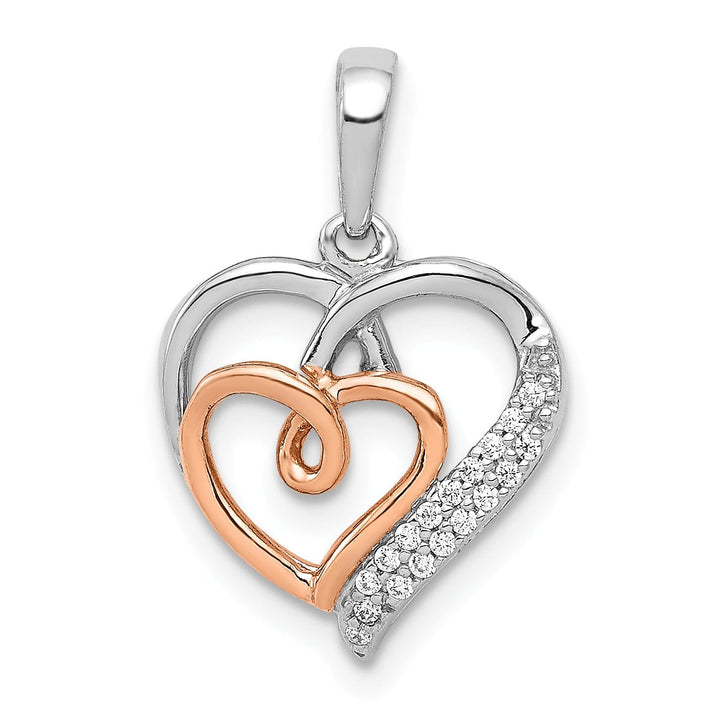 Lovely Rita's Pendants & Charms 14k White, Rose Gold Polished Finish Open Back 1/20-CT Diamond Double Swirl Design Hearts Style Charm Pendant