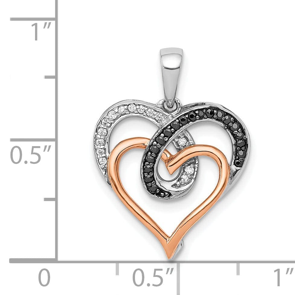 Lovely Rita's Pendants & Charms 14k White Rose Gold Polished Finish with White & Black 0.11-CT Diamonds Heart In Heart Fancy Design Charm Pendant